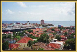 View of the ship and Willemsted in Curaçao from the Queen Juliana Bridge