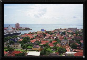 View of the ship and Willemsted in Curaçao from the Queen Juliana Bridge