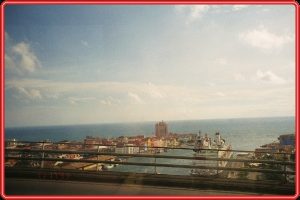 View of the ship and Willemsted in Curaçao from the Queen Juliana Bridge