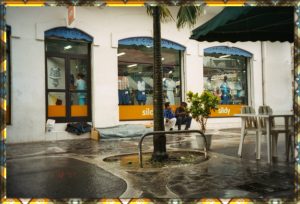 Sheltering from the rain in Pointe-à-Pitre, Guadeloupe