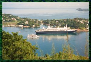 View of our ship from Mt Fortune