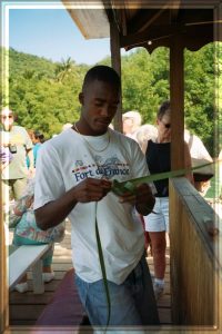 Making a coconut palm leaf hat